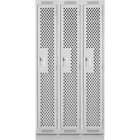 Clean Line Lockers, Bank of 3, 36" x 15" x 76", Steel, Grey, Rivet (Assembled), Perforated Distribution Industrielle GC