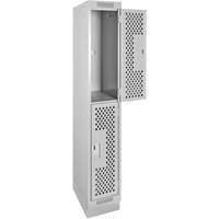 Clean Line Lockers, 2 -tier, 12" x 18" x 76", Steel, Grey, Rivet (Assembled), Perforated Distribution Industrielle GC