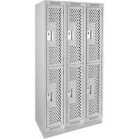 Casiers Clean Line, 2 niveaux, Bloc de 3, 36" x 12" x 76", Acier, Gris, Rivet (assembl&eacute;), Perfor&eacute; Distribution Industrielle GC