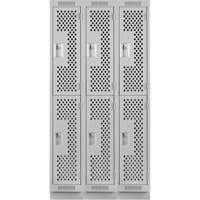 Casiers Clean Line, 2 niveaux, Bloc de 3, 36" x 12" x 76", Acier, Gris, Rivet (assembl&eacute;), Perfor&eacute; Distribution Industrielle GC