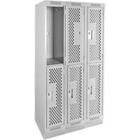 Casiers Clean Line, 2 niveaux, Bloc de 3, 36" x 12" x 76", Acier, Gris, Rivet (assembl&eacute;), Perfor&eacute; Distribution Industrielle GC