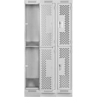 Casiers Clean Line, 2 niveaux, Bloc de 3, 36" x 12" x 76", Acier, Gris, Rivet (assembl&eacute;), Perfor&eacute; Distribution Industrielle GC