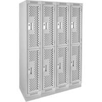 Casiers Clean Line, 2 niveaux, Bloc de 4, 48" x 12" x 76", Acier, Gris, Rivet (assembl&eacute;), Perfor&eacute; Distribution Industrielle GC