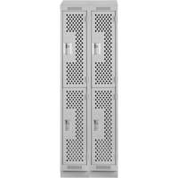 Casiers Clean Line, 2 niveaux, Bloc de 2, 24" x 18" x 82", Acier, Gris, Rivet (assembl&eacute;), Perfor&eacute; Distribution Industrielle GC
