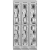 Clean Line Lockers, 2 -tier, Bank of 3, 36" x 15" x 82", Steel, Grey, Rivet (Assembled), Perforated Distribution Industrielle GC