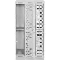 Clean Line Lockers, 2 -tier, Bank of 3, 36" x 15" x 82", Steel, Grey, Rivet (Assembled), Perforated Distribution Industrielle GC