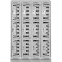 Clean Line Lockers, 3 -tier, Bank of 4, 48" x 15" x 82", Steel, Grey, Rivet (Assembled), Perforated Distribution Industrielle GC