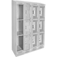 Clean Line Lockers, 3 -tier, Bank of 4, 48" x 15" x 82", Steel, Grey, Rivet (Assembled), Perforated Distribution Industrielle GC