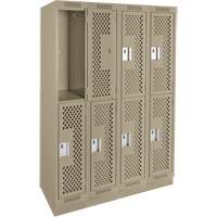 Casiers Clean Line, 2 niveaux, Bloc de 4, 48" x 12" x 76", Acier, Beige, Rivet (assembl&eacute;), Perfor&eacute; Distribution Industrielle GC