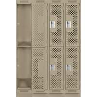Casiers Clean Line, 2 niveaux, Bloc de 4, 48" x 12" x 76", Acier, Beige, Rivet (assembl&eacute;), Perfor&eacute; Distribution Industrielle GC