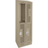 Clean Line Lockers, 2 -tier, Bank of 2, 24" x 12" x 82", Steel, Beige, Rivet (Assembled), Perforated Distribution Industrielle GC