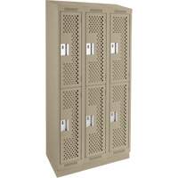 Clean Line Lockers, 2 -tier, Bank of 3, 36" x 15" x 82", Steel, Beige, Rivet (Assembled), Perforated Distribution Industrielle GC
