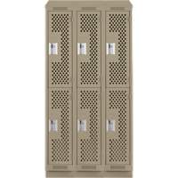 Clean Line Lockers, 2 -tier, Bank of 3, 36" x 15" x 82", Steel, Beige, Rivet (Assembled), Perforated Distribution Industrielle GC