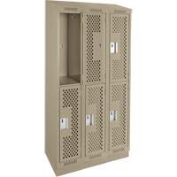 Clean Line Lockers, 2 -tier, Bank of 3, 36" x 15" x 82", Steel, Beige, Rivet (Assembled), Perforated Distribution Industrielle GC