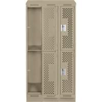Clean Line Lockers, 2 -tier, Bank of 3, 36" x 15" x 82", Steel, Beige, Rivet (Assembled), Perforated Distribution Industrielle GC