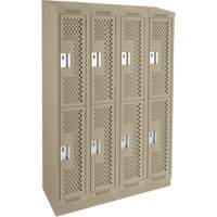 Clean Line Lockers, 2 -tier, Bank of 4, 48" x 12" x 82", Steel, Beige, Rivet (Assembled), Perforated Distribution Industrielle GC