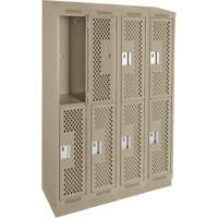Clean Line Lockers, 2 -tier, Bank of 4, 48" x 12" x 82", Steel, Beige, Rivet (Assembled), Perforated Distribution Industrielle GC