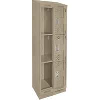 Clean Line Lockers, 3 -tier, Bank of 2, 24" x 15" x 82", Steel, Beige, Rivet (Assembled), Perforated Distribution Industrielle GC