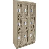 Clean Line Lockers, 3 -tier, Bank of 3, 36" x 15" x 82", Steel, Beige, Rivet (Assembled), Perforated Distribution Industrielle GC