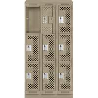 Clean Line Lockers, 3 -tier, Bank of 3, 36" x 15" x 82", Steel, Beige, Rivet (Assembled), Perforated Distribution Industrielle GC