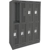Casiers Clean Line, 2 niveaux, Bloc de 4, 48" x 12" x 76", Acier, Charbon, Rivet (assembl&eacute;), Perfor&eacute; Distribution Industrielle GC