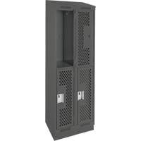 Clean Line Lockers, 2 -tier, Bank of 2, 24" x 12" x 82", Steel, Charcoal, Rivet (Assembled), Perforated Distribution Industrielle GC