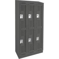 Clean Line Lockers, 2 -tier, Bank of 3, 36" x 15" x 82", Steel, Charcoal, Rivet (Assembled), Perforated Distribution Industrielle GC