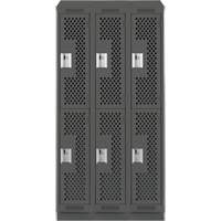 Clean Line Lockers, 2 -tier, Bank of 3, 36" x 15" x 82", Steel, Charcoal, Rivet (Assembled), Perforated Distribution Industrielle GC