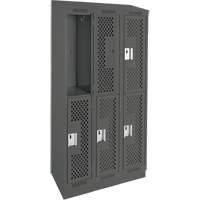 Clean Line Lockers, 2 -tier, Bank of 3, 36" x 15" x 82", Steel, Charcoal, Rivet (Assembled), Perforated Distribution Industrielle GC