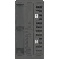 Clean Line Lockers, 2 -tier, Bank of 3, 36" x 15" x 82", Steel, Charcoal, Rivet (Assembled), Perforated Distribution Industrielle GC