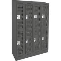 Clean Line Lockers, 2 -tier, Bank of 4, 48" x 12" x 82", Steel, Charcoal, Rivet (Assembled), Perforated Distribution Industrielle GC