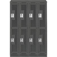 Clean Line Lockers, 2 -tier, Bank of 4, 48" x 12" x 82", Steel, Charcoal, Rivet (Assembled), Perforated Distribution Industrielle GC