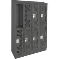 Clean Line Lockers, 2 -tier, Bank of 4, 48" x 12" x 82", Steel, Charcoal, Rivet (Assembled), Perforated Distribution Industrielle GC