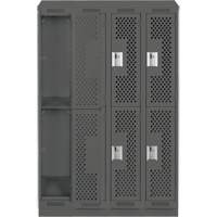Clean Line Lockers, 2 -tier, Bank of 4, 48" x 12" x 82", Steel, Charcoal, Rivet (Assembled), Perforated Distribution Industrielle GC