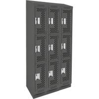 Clean Line Lockers, 3 -tier, Bank of 3, 36" x 15" x 82", Steel, Charcoal, Rivet (Assembled), Perforated Distribution Industrielle GC