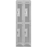 Clean Line Lockers, 2 -tier, Bank of 2, 24" x 12" x 82", Steel, Grey, Rivet (Assembled), Perforated Distribution Industrielle GC