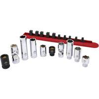 Chrome Finish Socket Set with Rail, 10 Pieces, 1/4"/3/8" Drive Size Distribution Industrielle GC