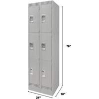Lockers, 3 -tier, Bank of 2, 24" x 18" x 76", Steel, Grey, Knocked Down Distribution Industrielle GC