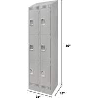 Lockers, 3 -tier, Bank of 2, 24" x 18" x 86", Steel, Grey, Knocked Down Distribution Industrielle GC