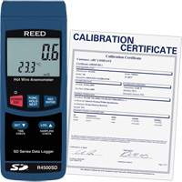 Thermo-an&eacute;mom&egrave;tres &agrave; fil chaud avec enregistrement de donn&eacute;es et certificat de calibration, Enregistrement des donn&eacute;es, Gamme de v&eacute;locit&eacute; d'air de 0,2 - 25 m/sec Distribution Industrielle GC