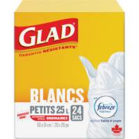 Petits sacs &agrave; ordures 25 L avec Febreze, R&eacute;gulier, 20" la x 20" lo, Blanc Distribution Industrielle GC