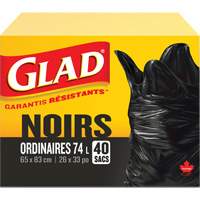 Sacs &agrave; ordures 74 L, R&eacute;gulier, 26" la x 33" lo, Noir Distribution Industrielle GC