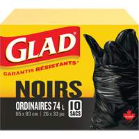 Sacs &agrave; ordures 74 L, R&eacute;gulier, 26" la x 33" lo, Noir Distribution Industrielle GC