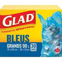 Sacs de recyclage 45 L, R&eacute;gulier, 30" la x 33" lo, Bleu Distribution Industrielle GC