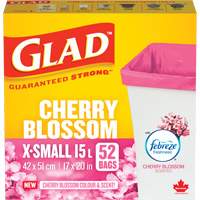 Glad&reg; Cherry Blossom Coloured & Scented Bags, Strong, 17" W x 20" L, Pink, 15 L (3.96 Gal.) Capacity Distribution Industrielle GC