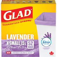 Glad&reg; Lavender Coloured & Scented Bags, Strong, 17" W x 20" L, Purple, 15 L (3.96 Gal.) Capacity Distribution Industrielle GC