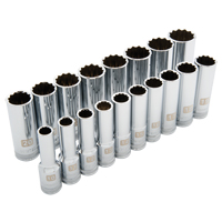 Jeu de douilles m&eacute;triques, 18 Mcx, Prise de 1/2", Profond Distribution Industrielle GC