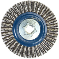Brosse &agrave; fils nou&eacute;s pour cordons de soudure pour meuleuse angulaire, Dia. 4", Fils 0,02", Arbre 5/8"-11, Acier inoxydable Distribution Industrielle GC