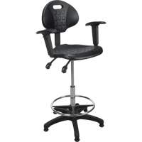 Tabouret ergonomique robuste avec accoudoirs r&eacute;glables, Stationnaire, Ajustable, 39" - 48", Polyur&eacute;thane Si&egrave;ge, Noir Distribution Industrielle GC