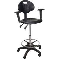 Tabouret ergonomique robuste avec accoudoirs r&eacute;glables et roulettes en nylon, Mobile, Ajustable, 39" - 48", Polyur&eacute;thane Si&egrave;ge, Noir Distribution Industrielle GC